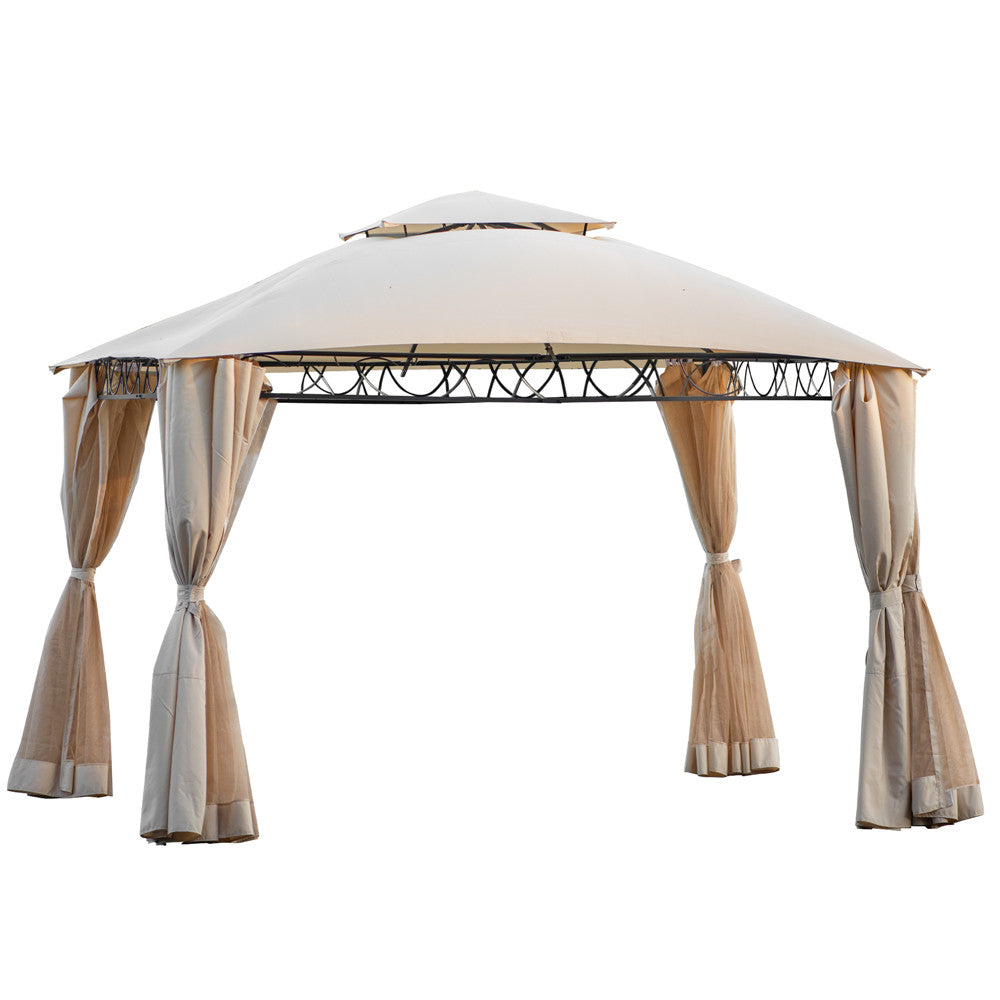 Beige 12x10ft Outdoor Hardtop Gazebo with Mosquito Netting T82626