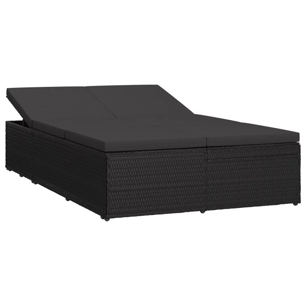 Black Poly Rattan Convertible Sun Bed with Cushion K312336