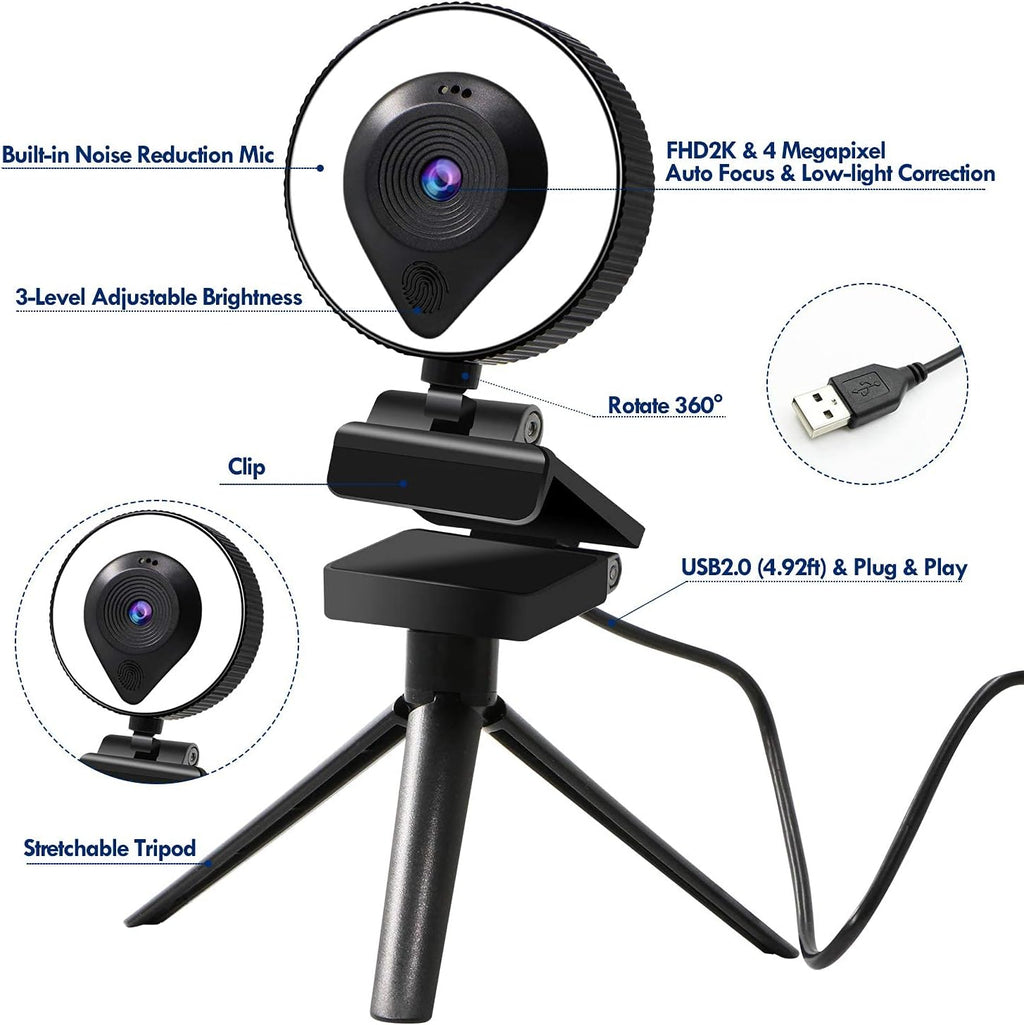 HD Webcam with Microphone Ring Light and Tripod L2450