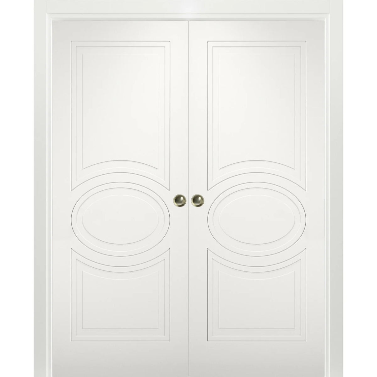 Matte White MDF Sliding French Double Pocket Doors with Kit Rail Hardware T6477