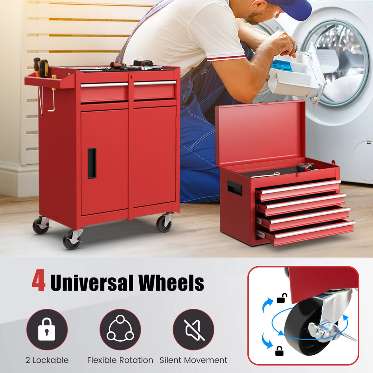 Red 5 Drawer Metal Rolling Tool Chest Cabinet S6170