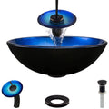 Foil Undertone Glass Vessel Sink with Antique Bronze Waterfall Faucet B900475