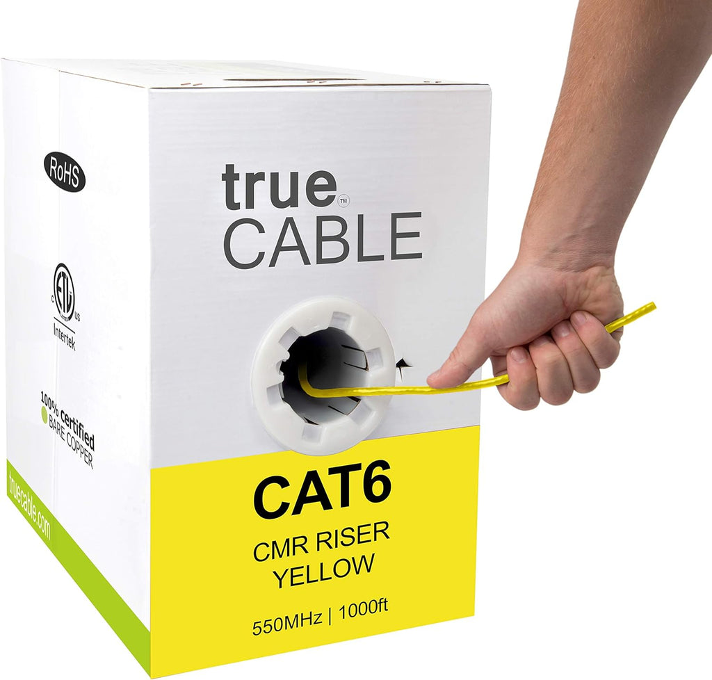 Cat6 Riser 1000ft Black 23AWG 4 Pair Solid Bare Copper Bulk Ethernet Cable D846