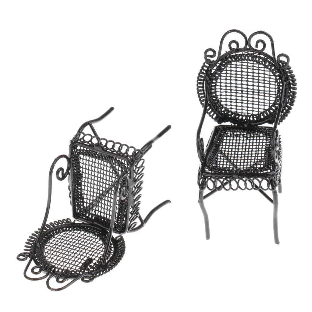 1/12 Scale Black Octagonal Table Chairs Furniture Set E197