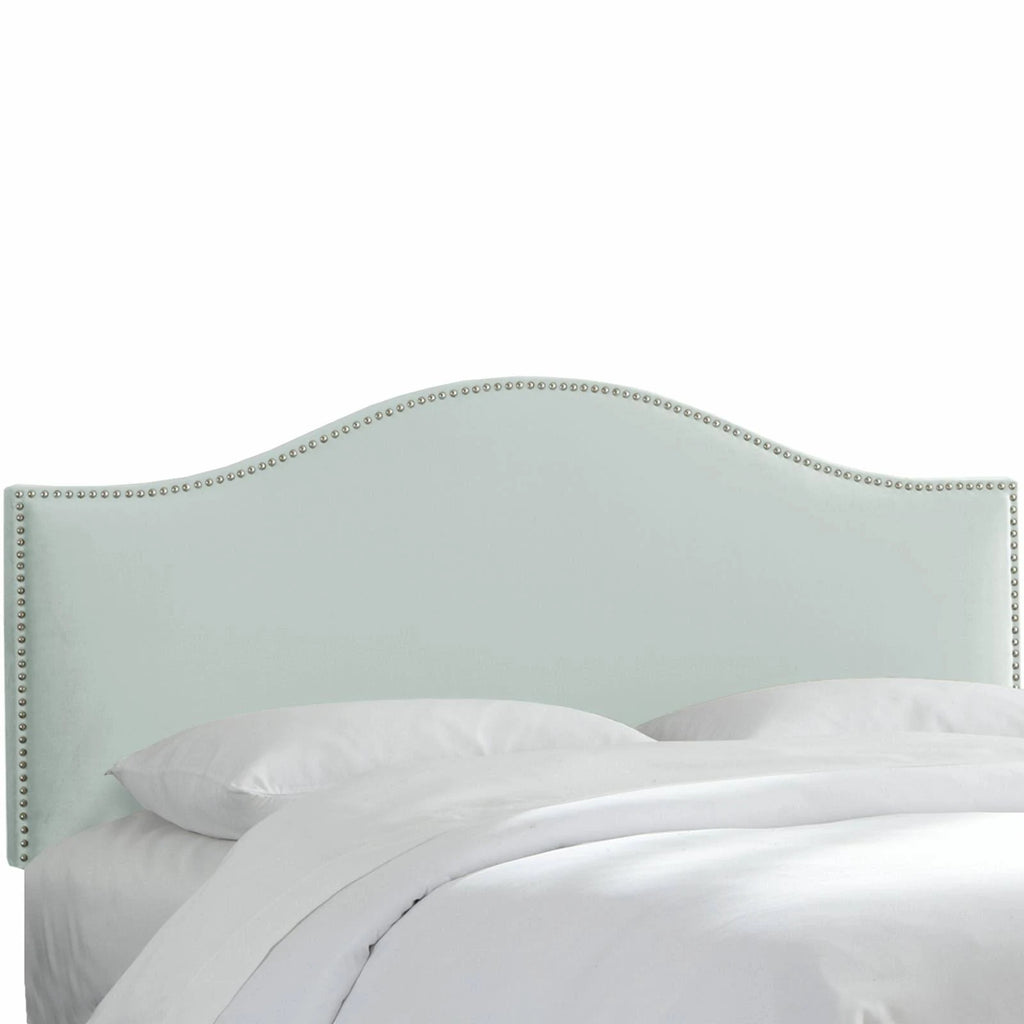 Twin Blue Velvet Nail Button Headboard C8904