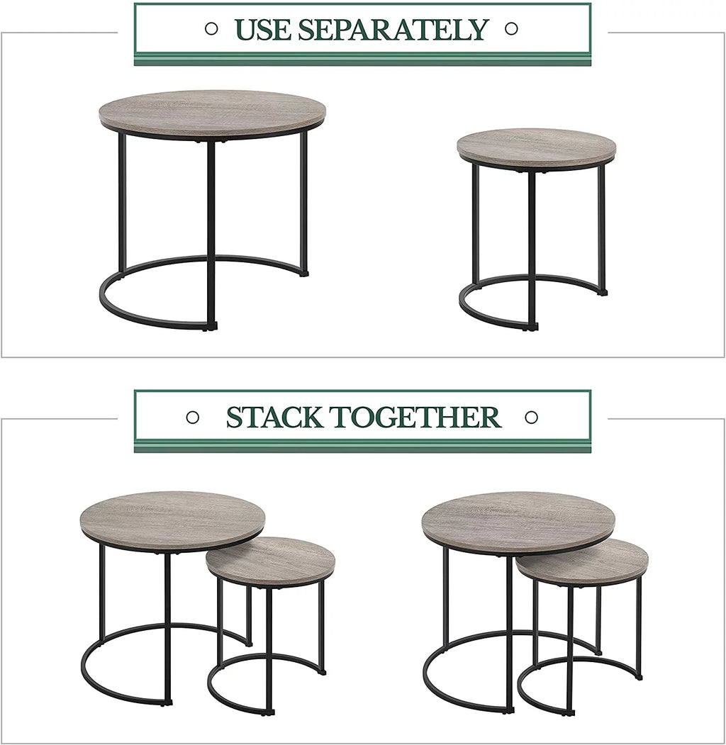 Coffee Table Set of 2 Round Wooden Metal Z5080