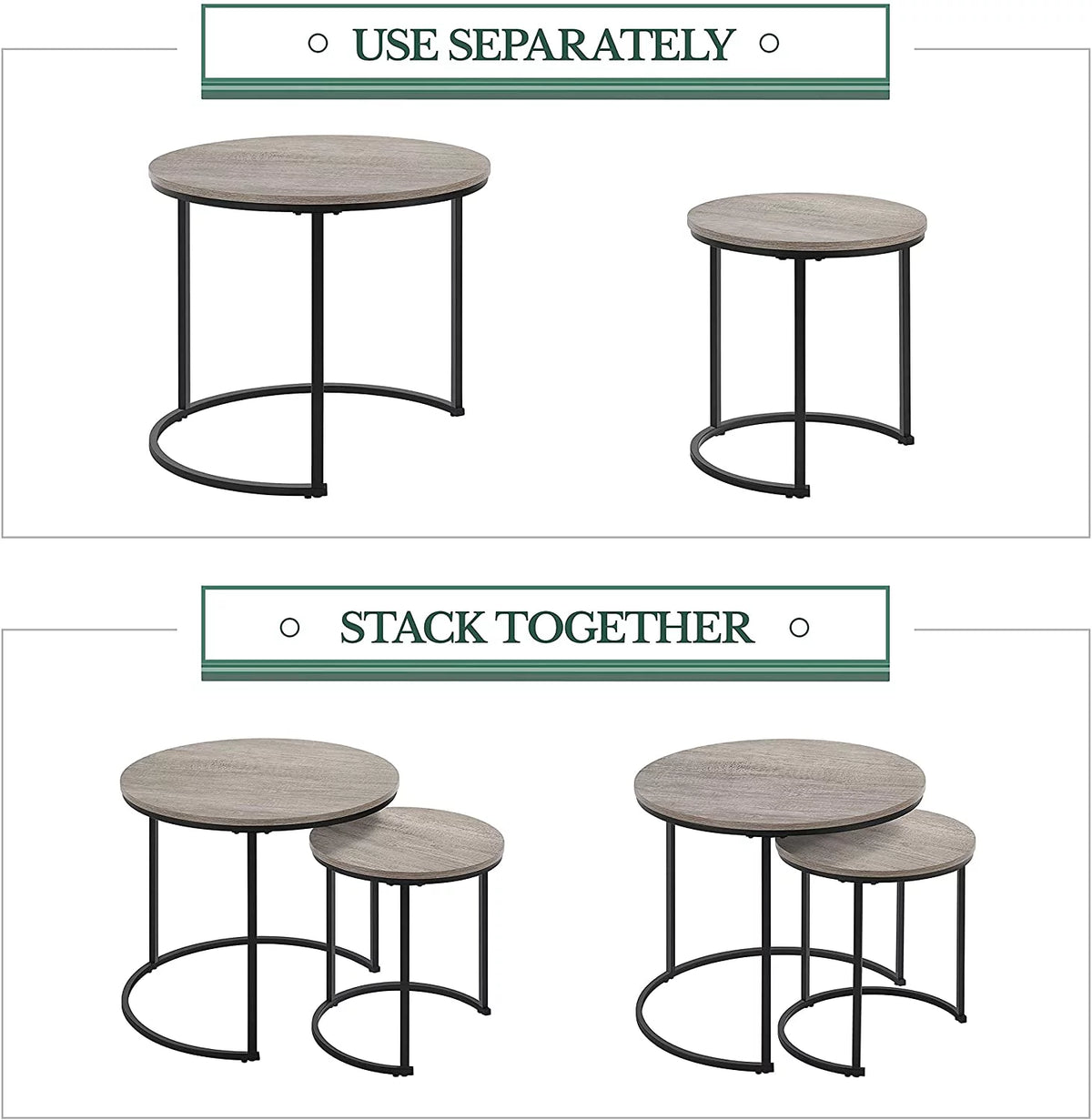 Coffee Table Set of 2 Round Wooden Metal Z5080