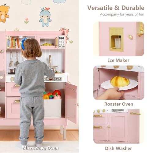 Wooden Kids Play Kitchen Toy Set with Real Sounds, White X85969