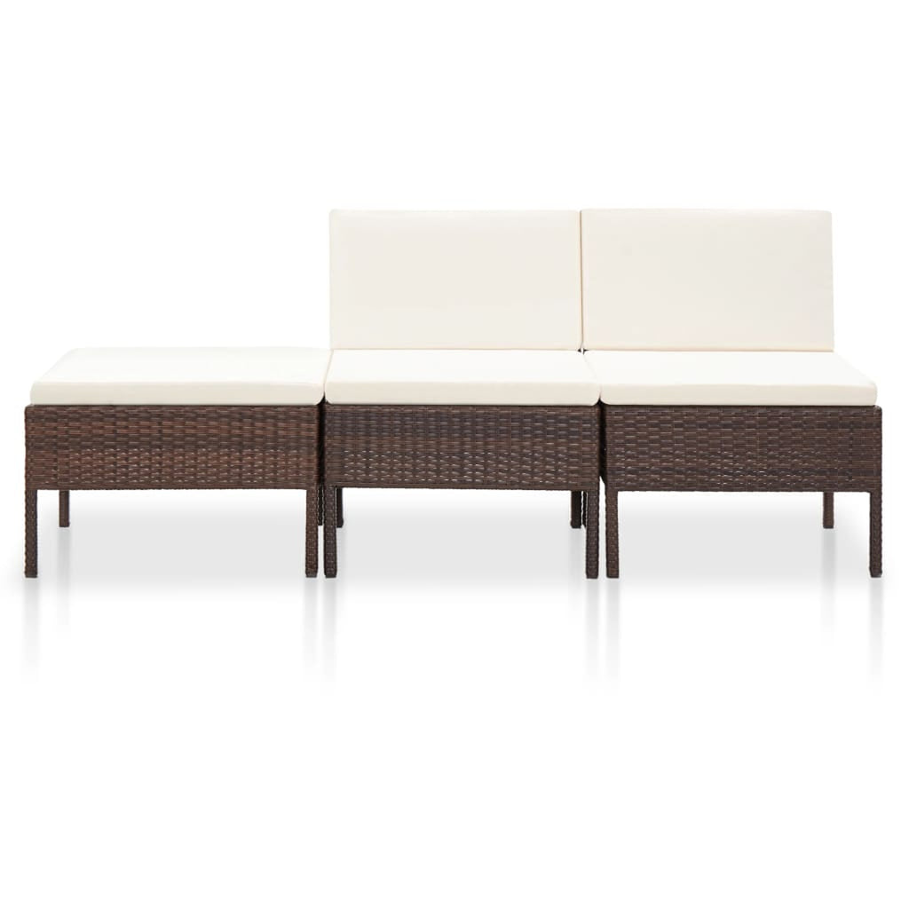 3 Piece Outdoor Sectional Sofa Set with Cushions Poly Rattan Steel Frame O56265