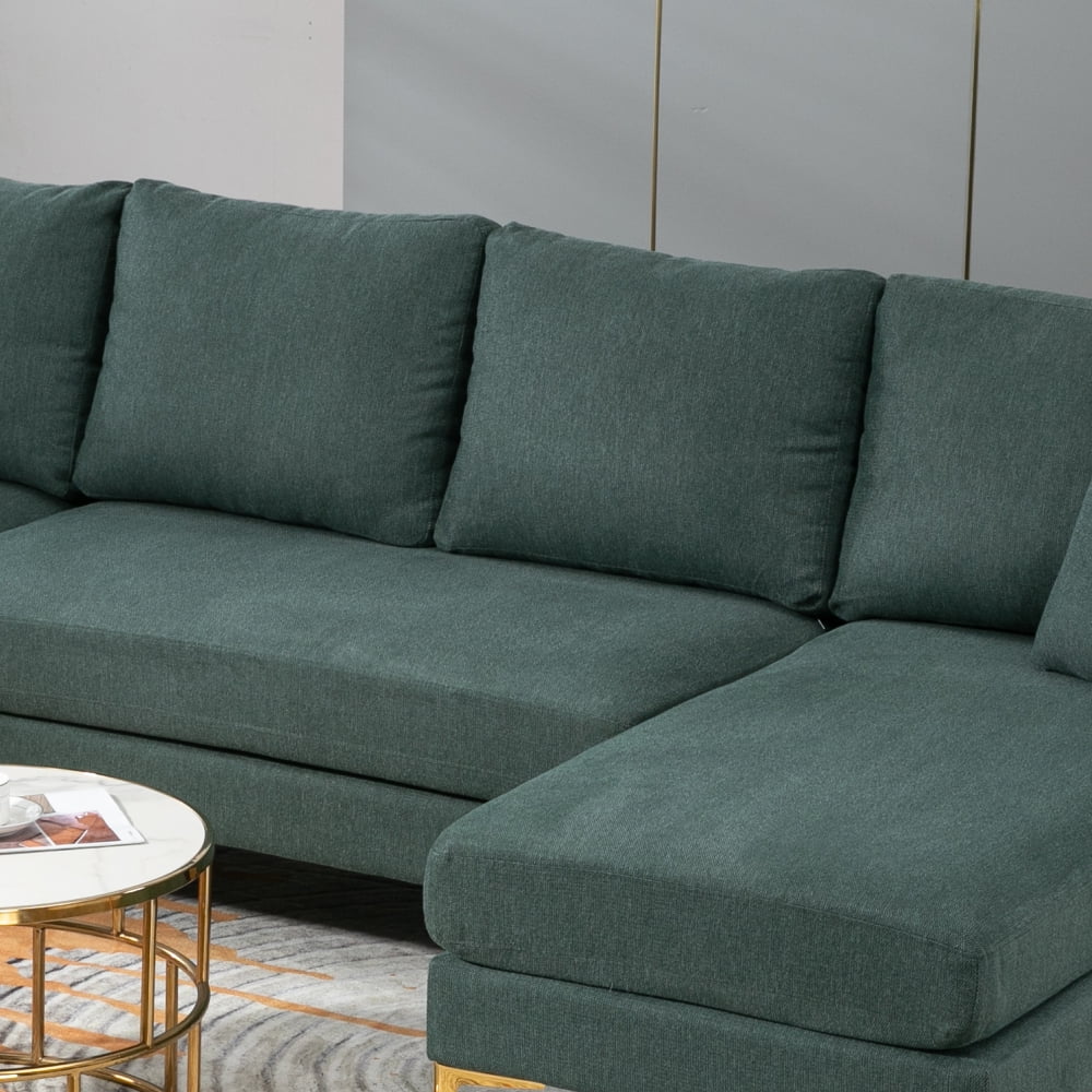 110'' Wide Reversible Chaise U-Shape Sectional Sofa Green Polyester Blend S8988