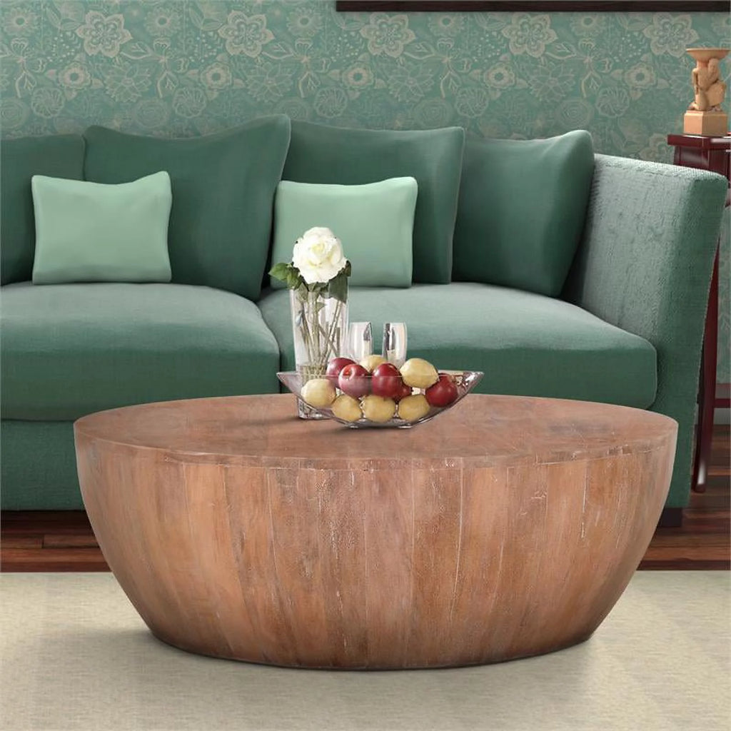 35.5" Drum Shaped Wood Coffee Table Brown B917045