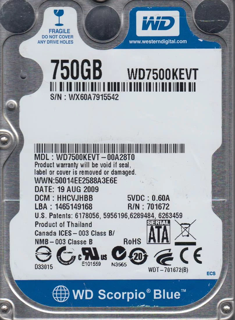 750GB SATA 2.5 Hard Drive V75695