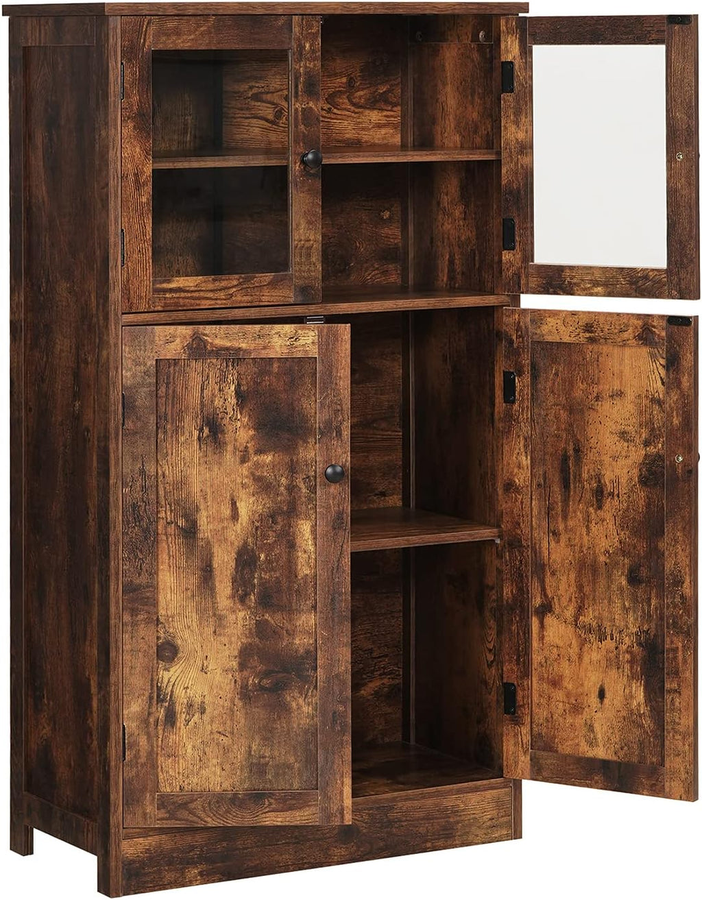 Rustic Brown Freestanding Bathroom Floor Storage Cabinet with Glass Door and Adjustable Shelf K46937