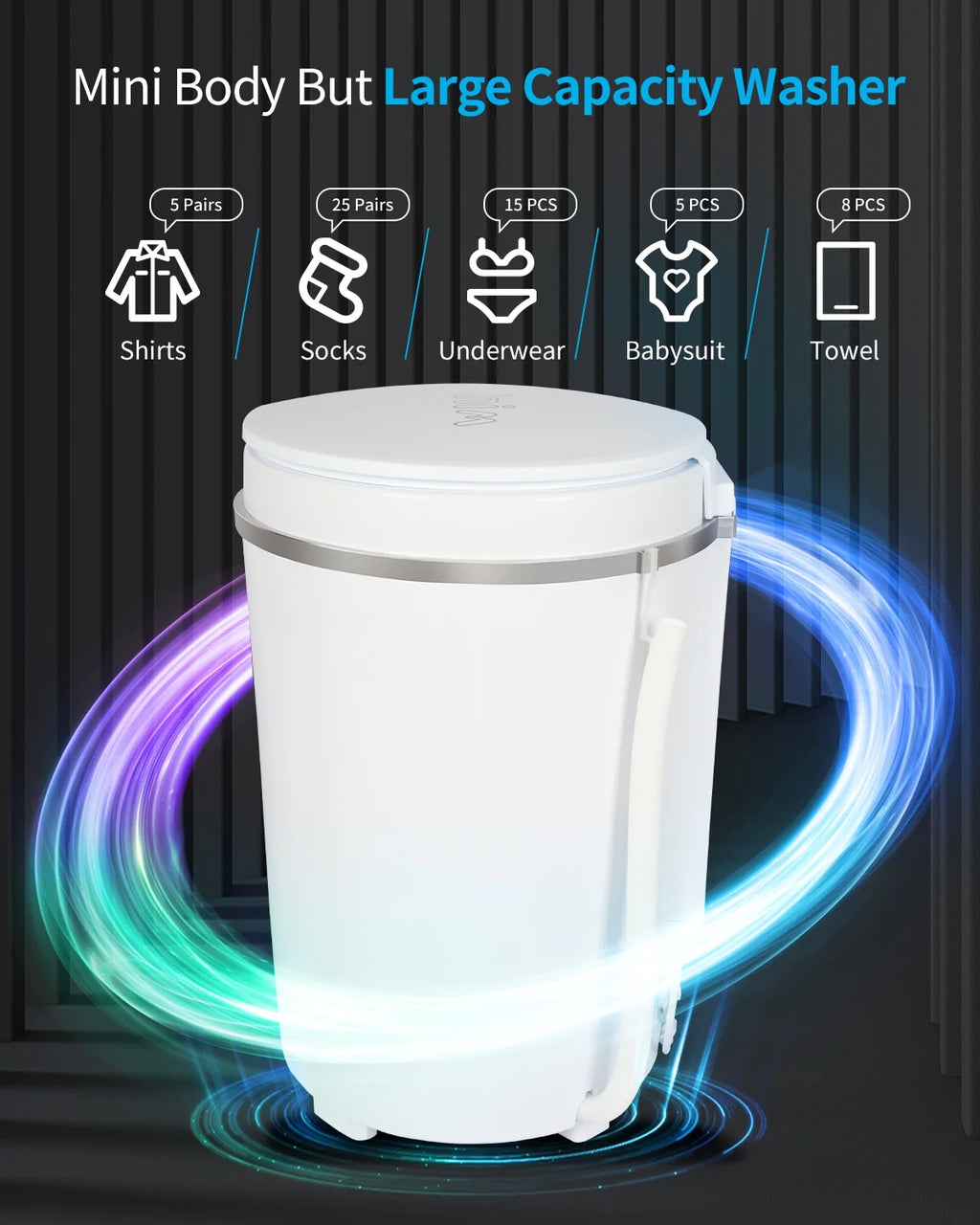 9lbs Mini Portable Washing Machine with Spiner Basket, White U282