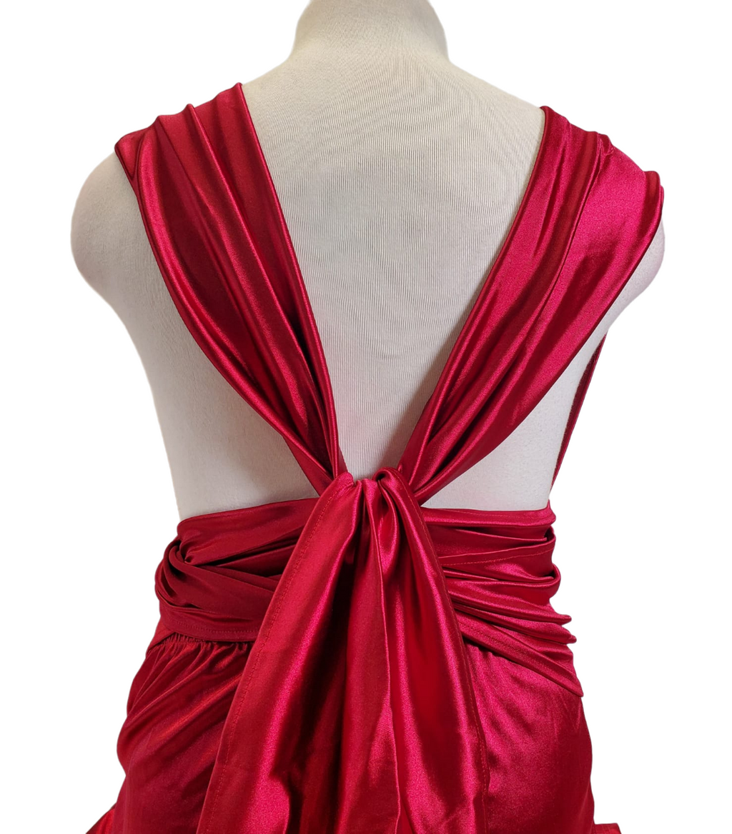Red Medium V Neck Sleeveless Long Halter Dress A5975