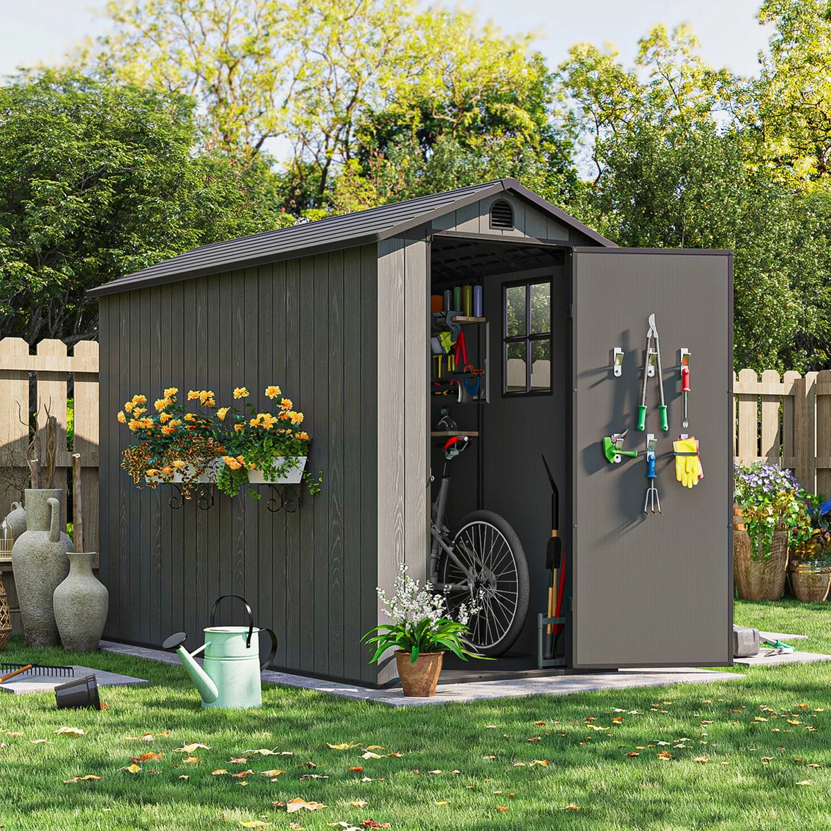 4x8 Resin Storage Shed with Lockable Doors T846