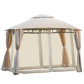Beige 12x10ft Outdoor Hardtop Gazebo with Mosquito Netting T82626