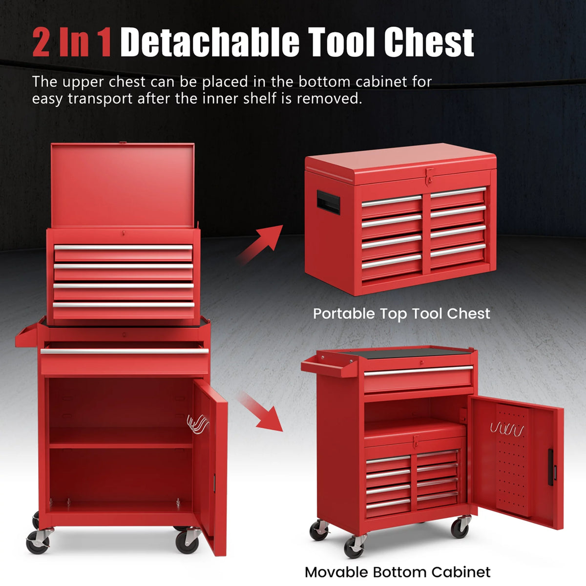 Red 5 Drawer Metal Rolling Tool Chest Cabinet S6170