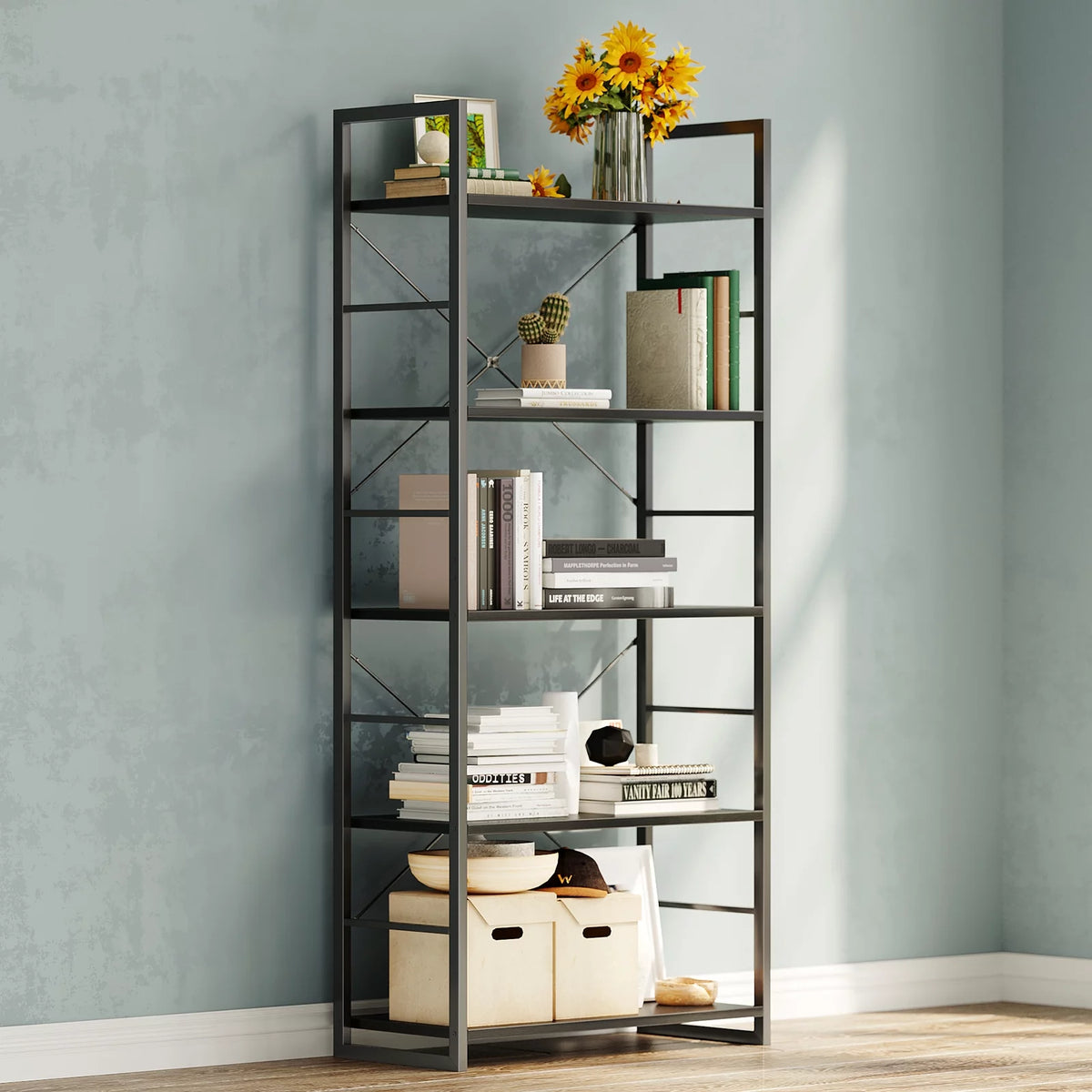 Black 5 Tier Metal Ladder Bookshelf M938659