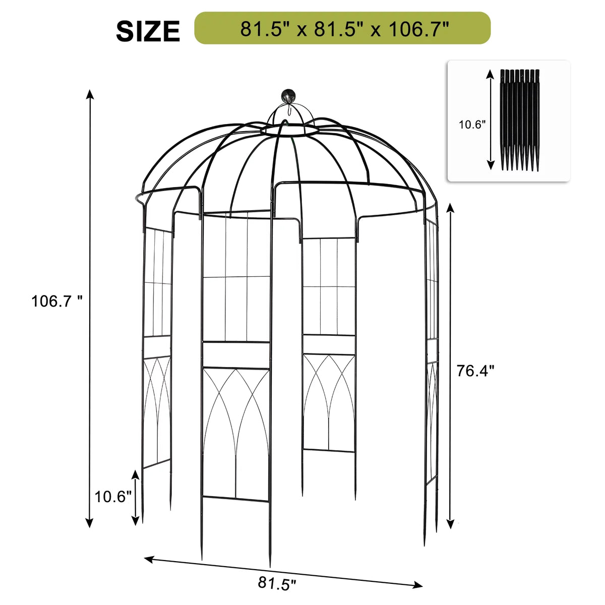 Black Outdoor Trellis Planter with Stakes U156