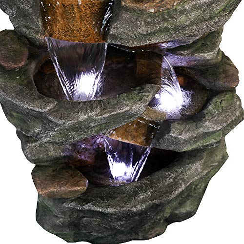 40" High 6-Tiers Cascading Rock Outdoor Water Fountain with LED Lights L3104
