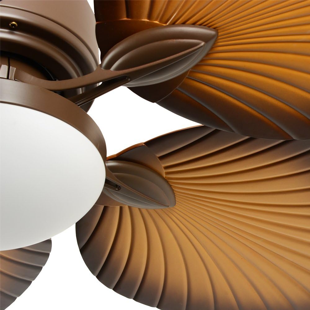 52" Tropical Palm Ceiling Fan with LED Light and Five Palm Leaf Blades - New Bronze Finish O9532