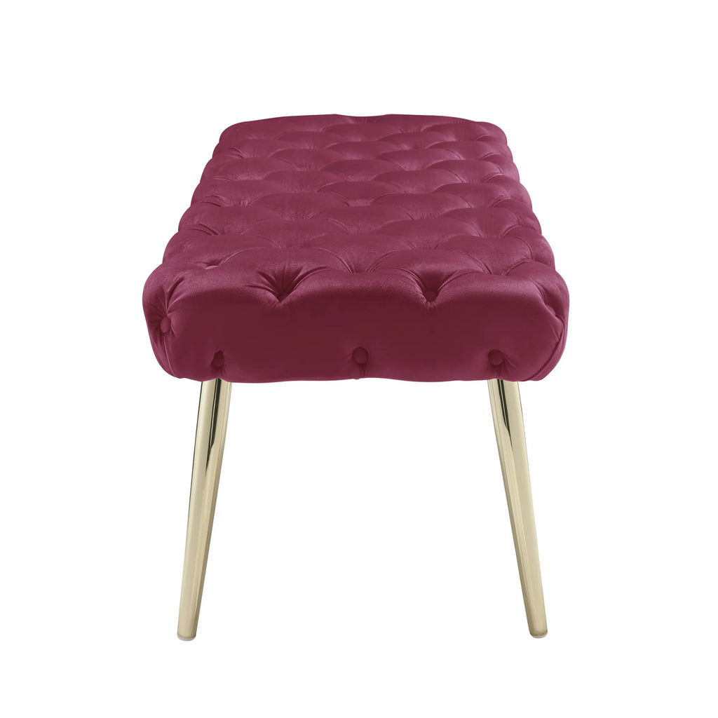 Fuchsia/Gold Velvet Bench with Metal Legs I680934
