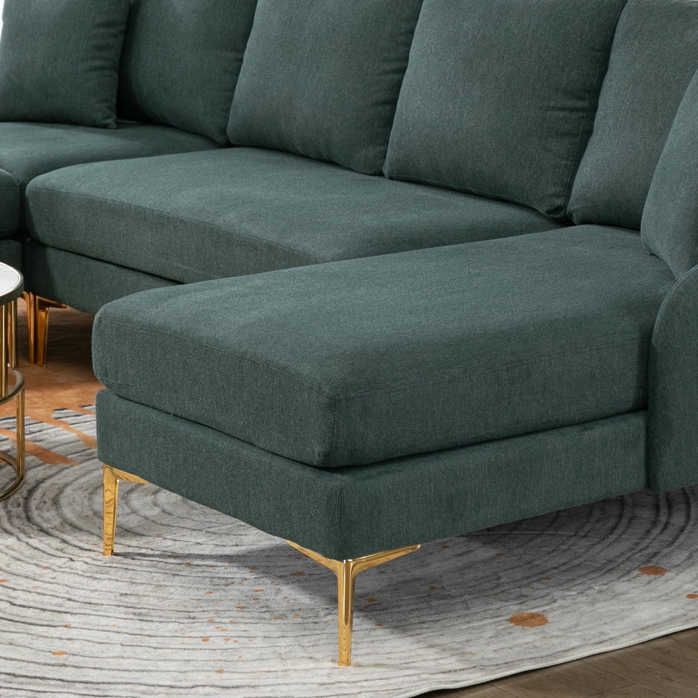 110'' Wide Reversible Chaise U-Shape Sectional Sofa Green Polyester Blend S8988
