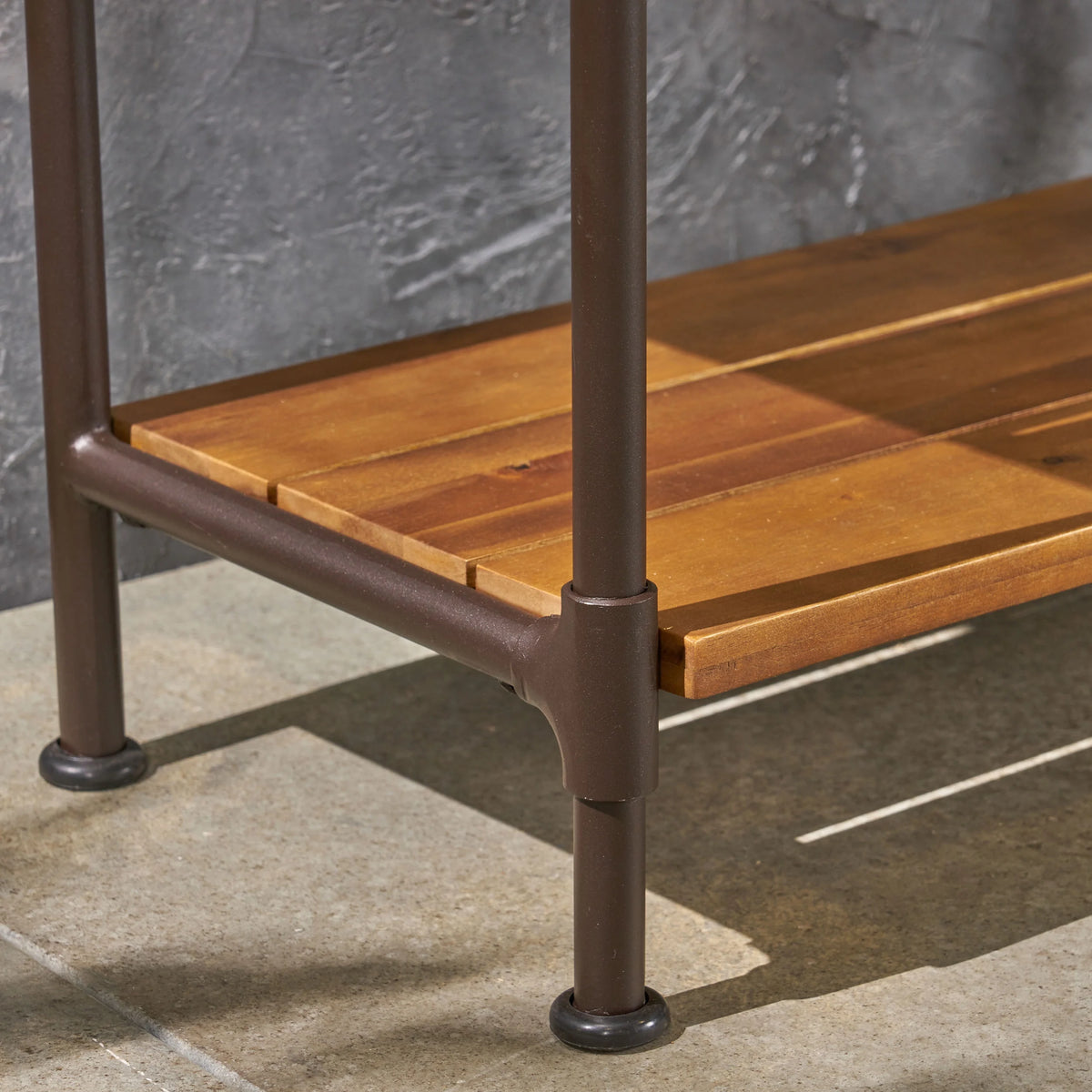 Teak Acacia Wood and Iron Bench with Shelf and Coat Hooks K607