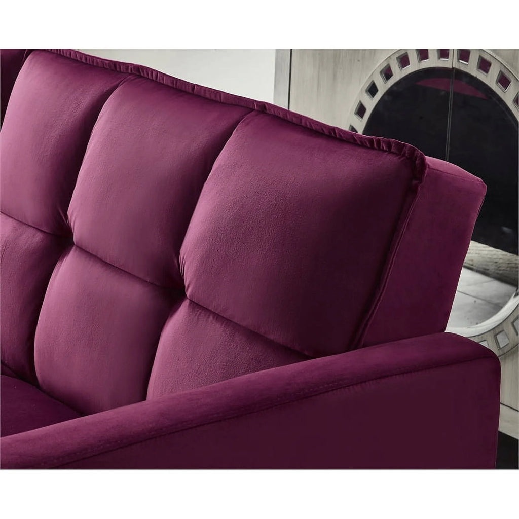80" Convertible Wood & Velvet Fabric Sleeper Sofa Bed in Red H199