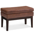 26 inch Wide Small Ottoman Bench in Distressed Saddle Brown Faux Leather O589