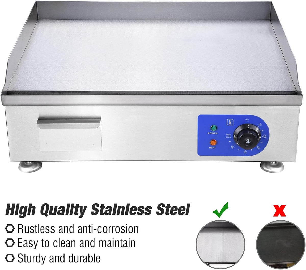 24" 2500W Electric Countertop Griddle Stainless Steel V94647