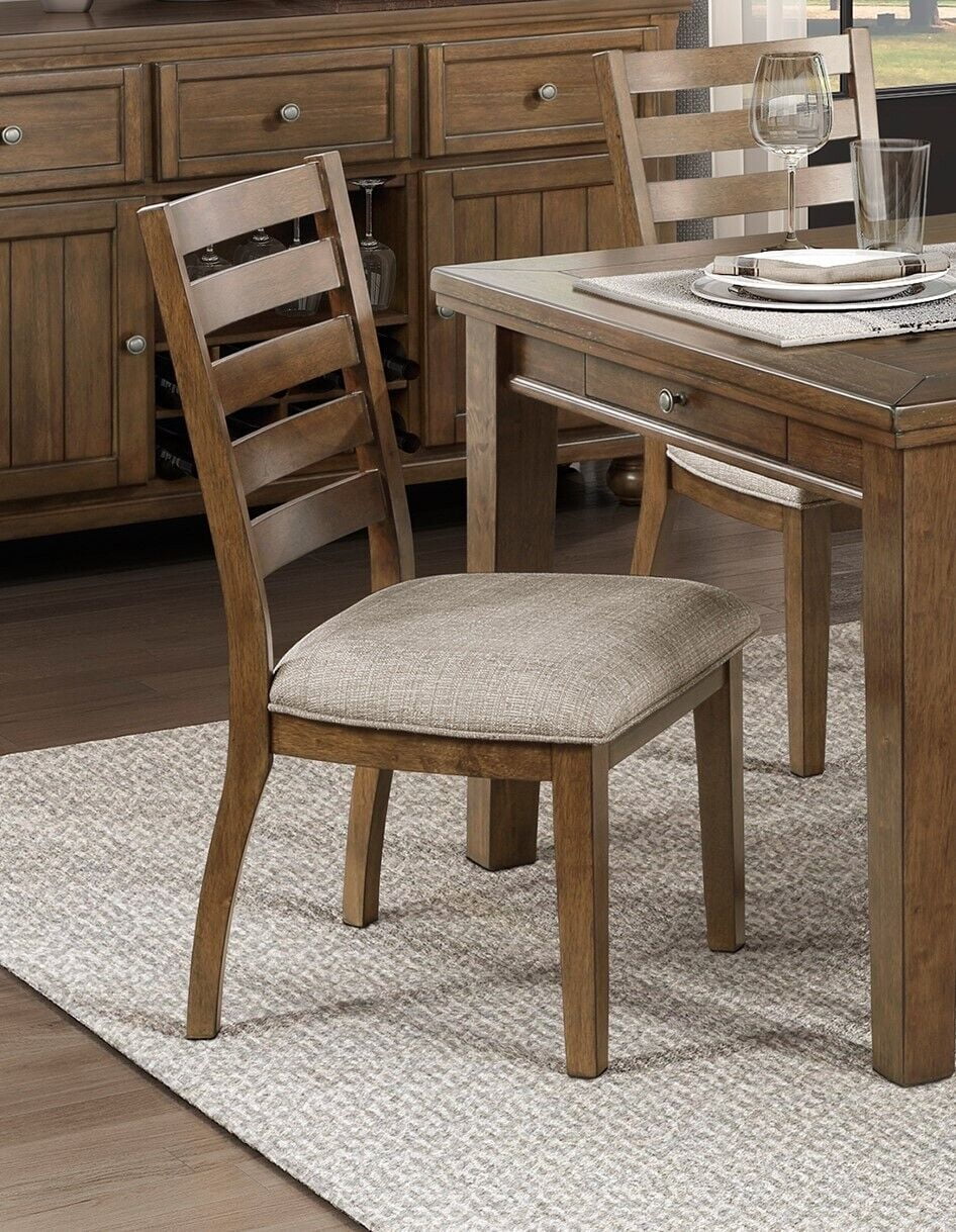 5pc Wooden Dining Table Set with Fabric Upholstered Chairs Q443816