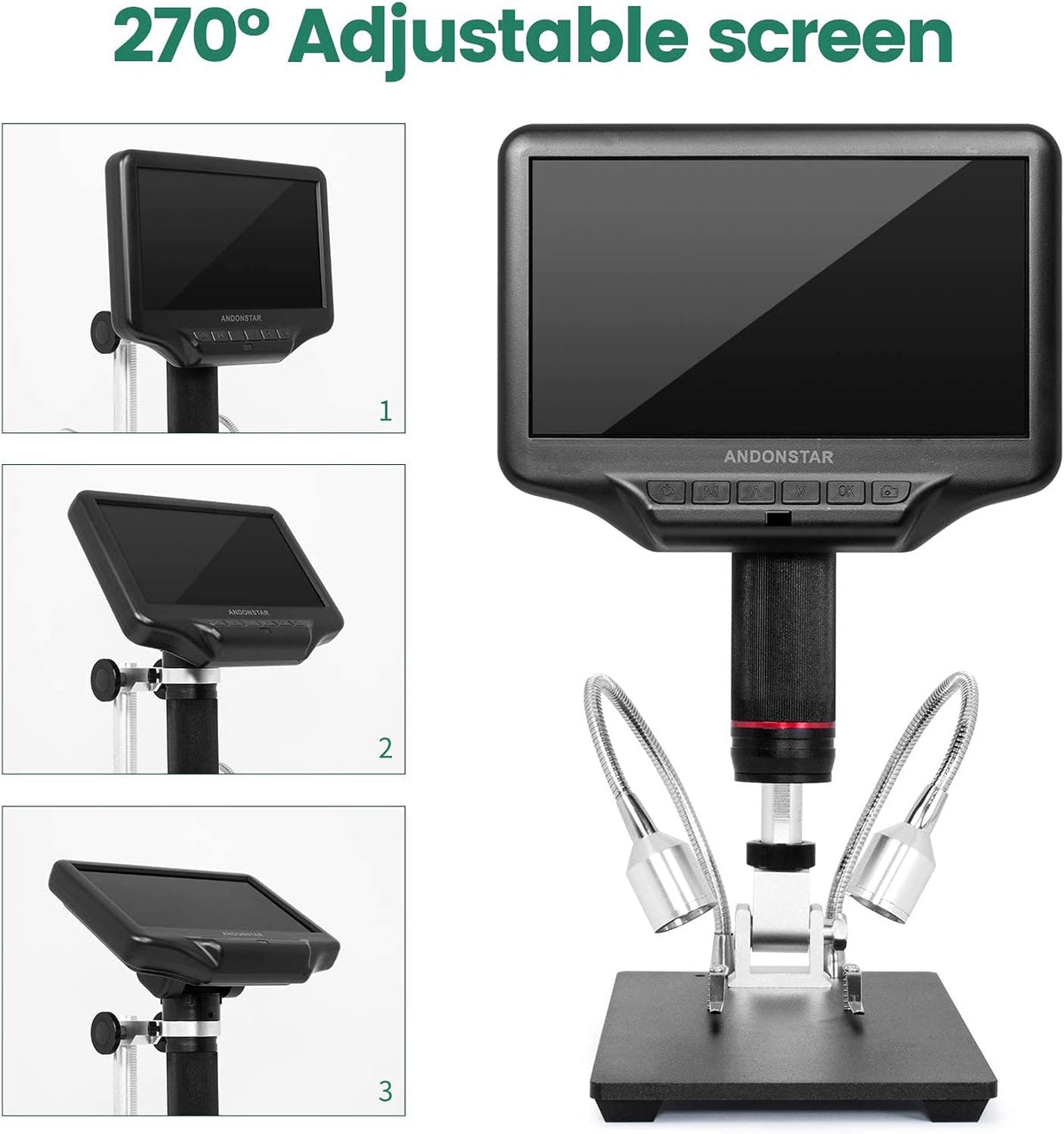 1080P 4MP Digital Microscope with 7-inch HD LCD Display and 270X Magnification U762
