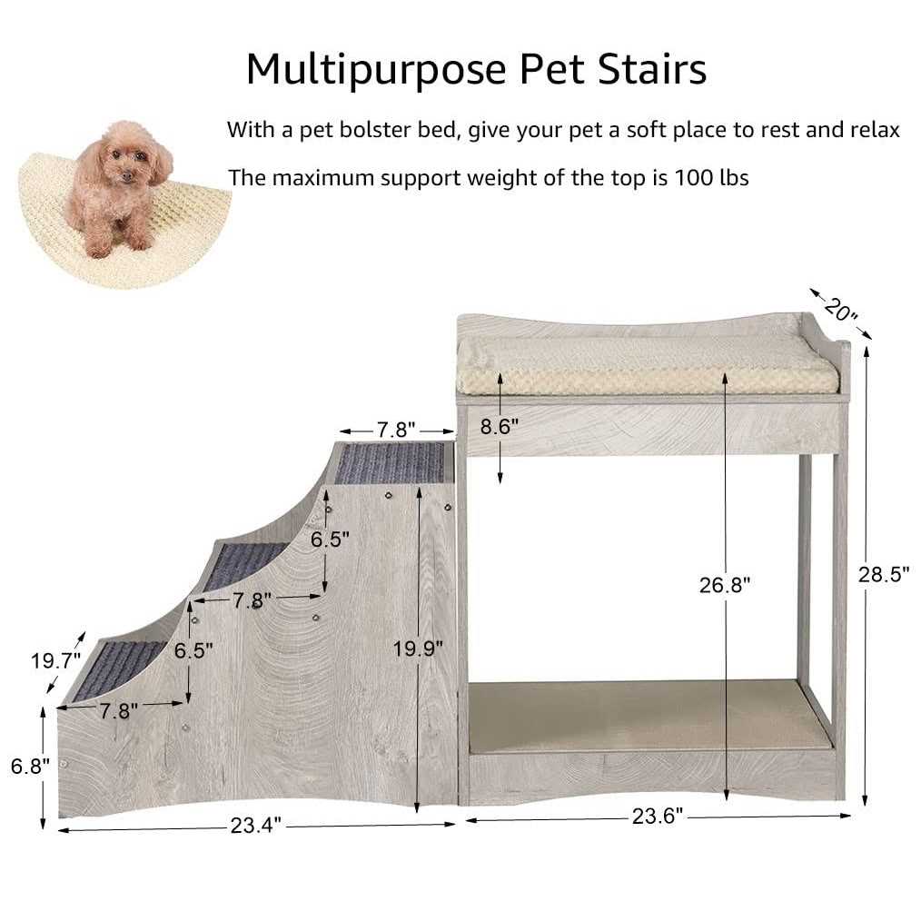 Pet Bunk Bed with Removable Step and Cushion V62649