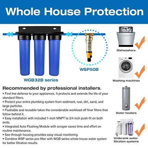 50 Micron Spin-Down Sediment Water Filter with Brass Top Clear Housing E501