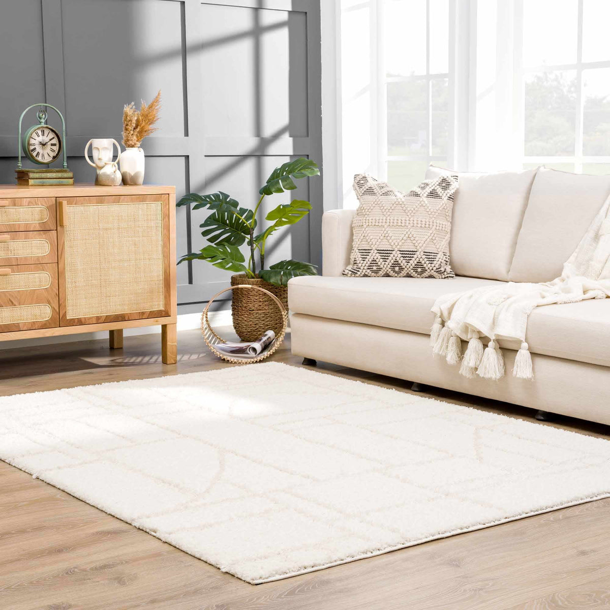Cream White Plush Pile Area Rug Y23660