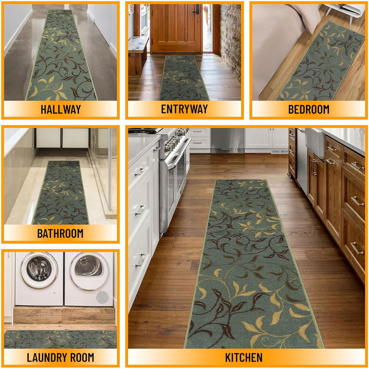 Seafoam Green Non-Slip Rubberback Runner Rug, 20" x 59" B2708