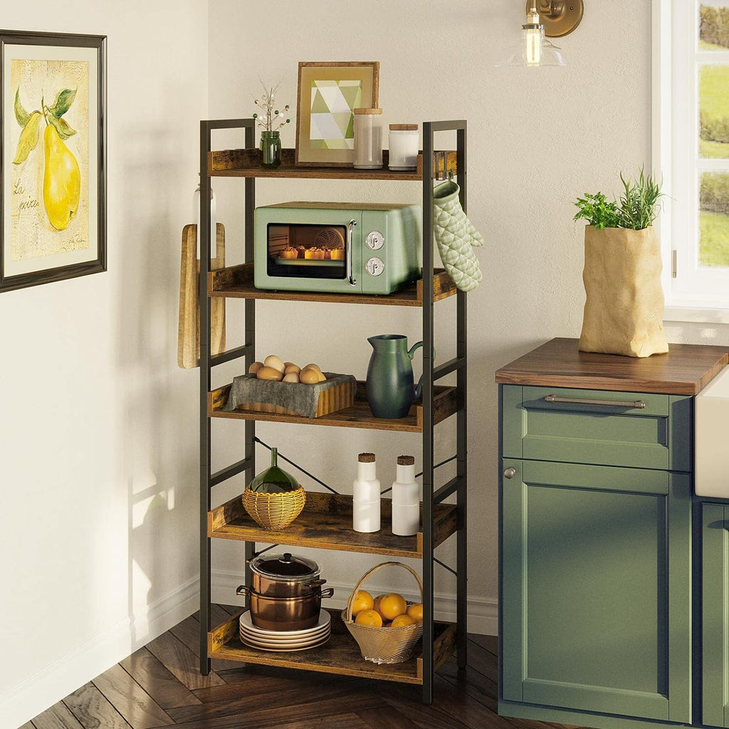 5 Tier Wood Bookshelf with 4 Hooks E72974