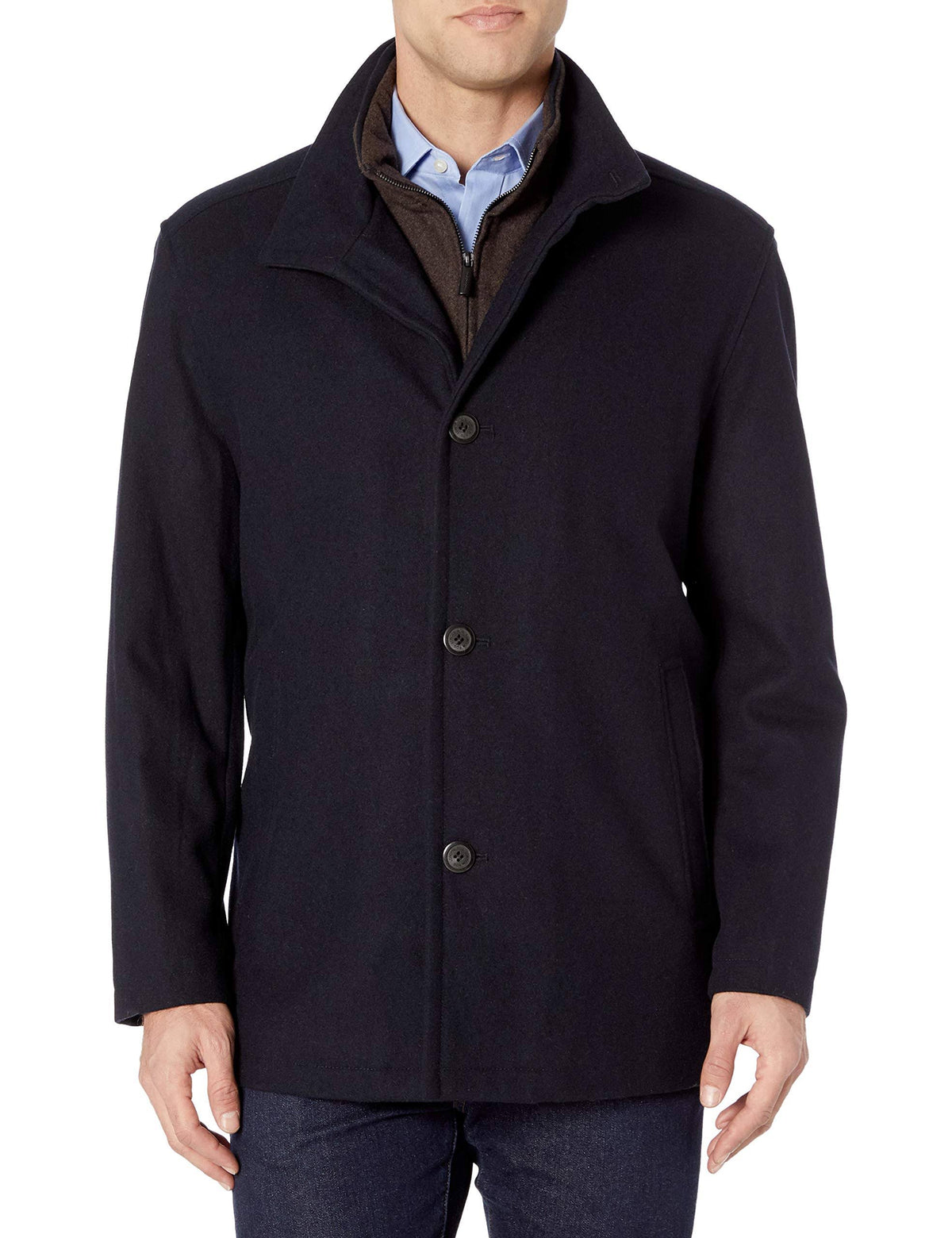 Navy Wool Blend Car Coat with Bib XL I8710