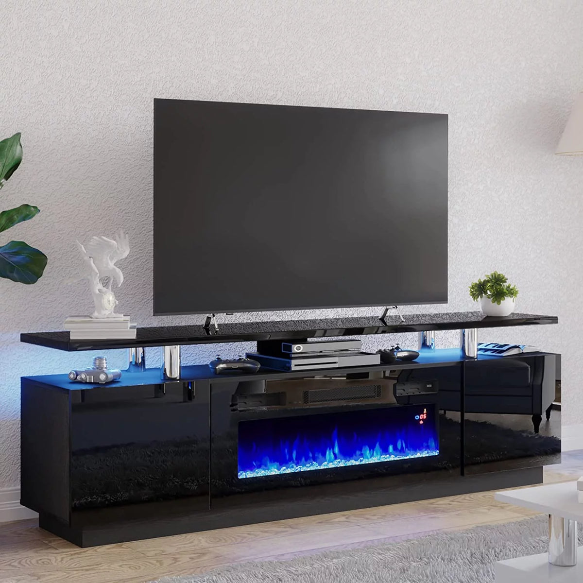 Black 70" Fireplace TV Stand with LED Lights D55443