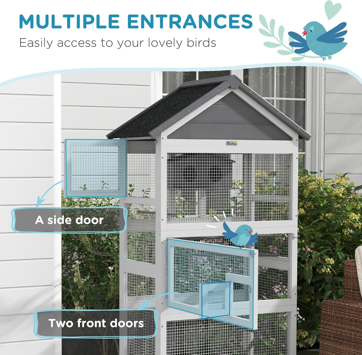 Gray Wooden Bird Cage with Slide-Out Tray A534