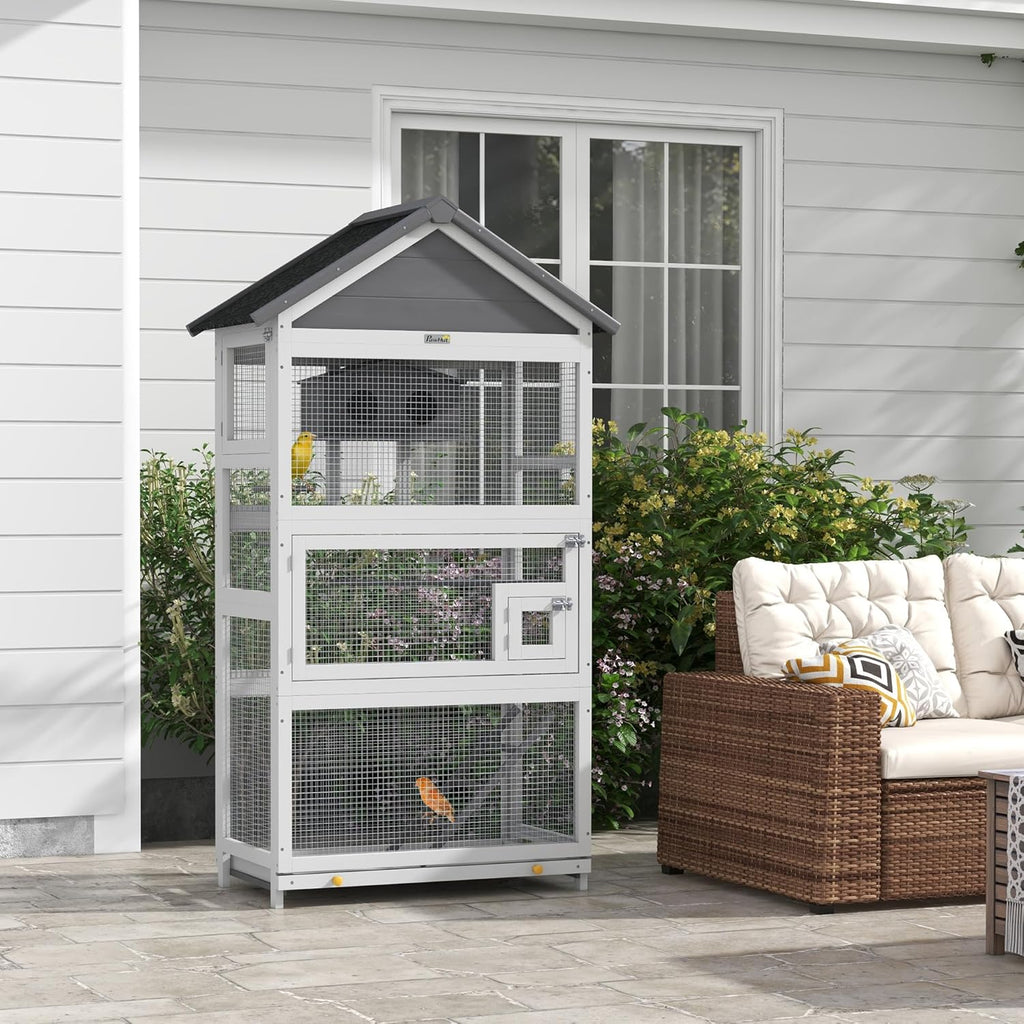 Gray Wooden Bird Cage with Slide-Out Tray A534