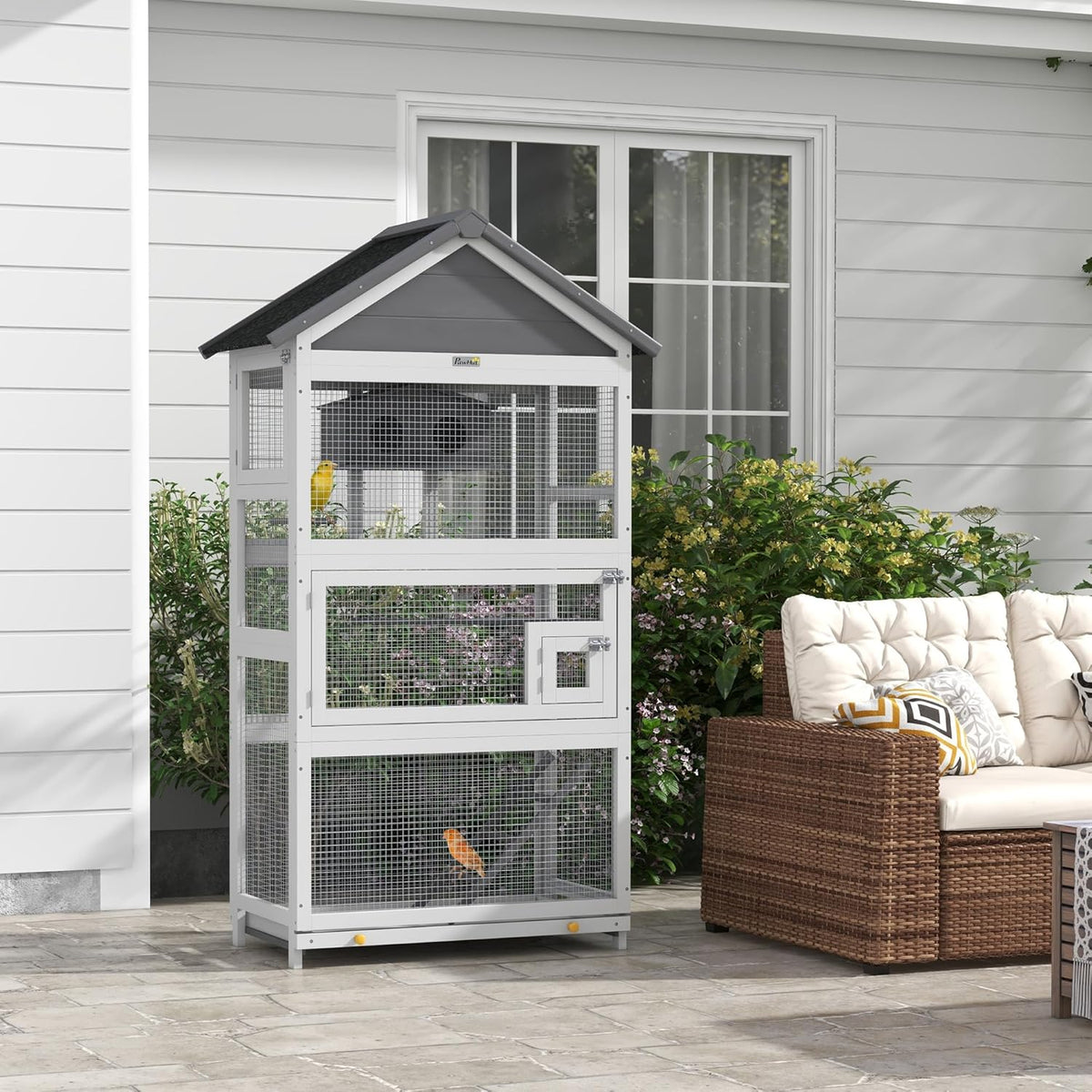 Gray Wooden Bird Cage with Slide-Out Tray A534
