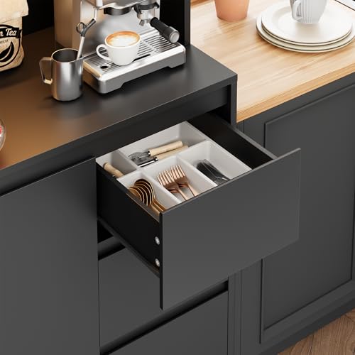 Black 71" Kitchen Pantry Cabinet with LED Lights and Charging Station A206988