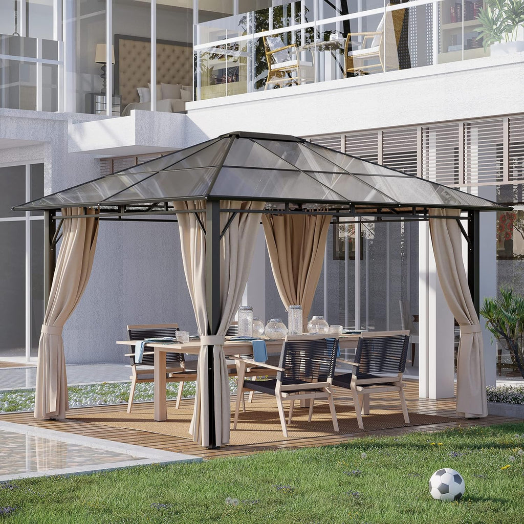 Off-White 10' x 12' Hardtop Gazebo with Polycarbonate Roof Aluminum Frame K192