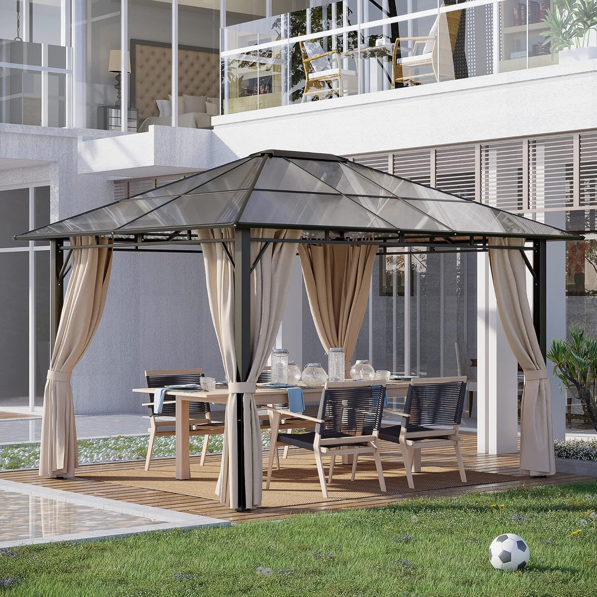 Off-White 10' x 12' Hardtop Gazebo with Polycarbonate Roof Aluminum Frame K192
