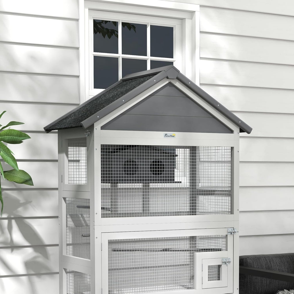 Gray Wooden Bird Cage with Slide-Out Tray A534