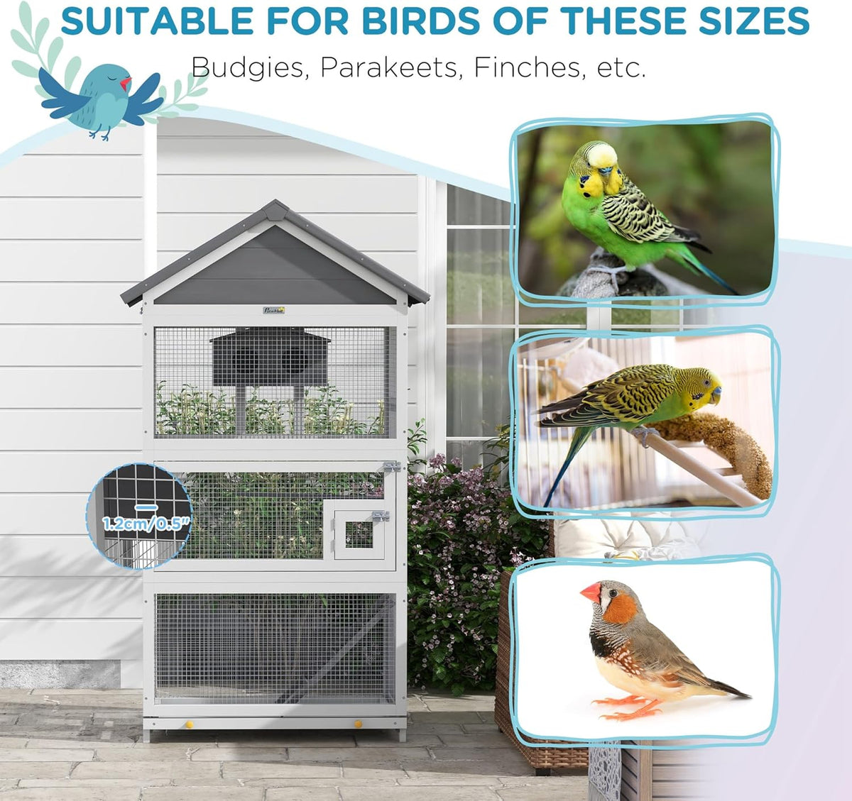 Gray Wooden Bird Cage with Slide-Out Tray A534