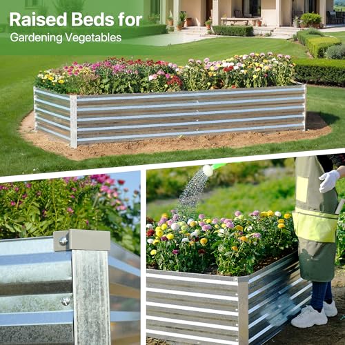 Galvanized Raised Garden Bed 8x4x1.5FT Metal Deep Planter R46674